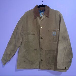 Carhartt Vintage Chore Coat Men Size 44 Distressed Canvas Barn Jacket Work